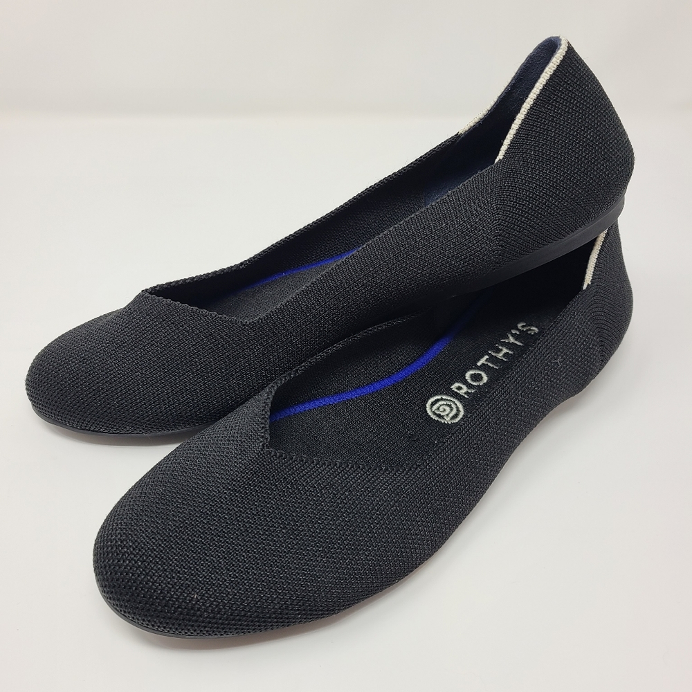 RETIRED Rothys The Flat in Black Solid white halo